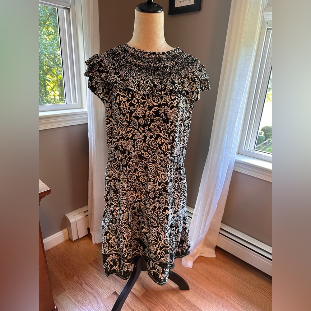 LOFT Black and White Floral Mini Dress